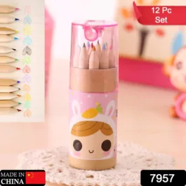 7957 12 COLOURING PENCILS KIDS SET, PENCILS SHARPENER, MINI DRAWING COLORED PENCILS WITH SHARPENER, KAWAII MANUAL PENCIL CUTTER, COLORING PENCIL ACCESSORY SCHOOL SUPPLIES FOR KID ARTISTS WRITING SKETCHING