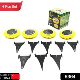 9364 4 PACK SOLAR GROUND LIGHTS, LED SOLAR POWERED DISK LIGHTS OUTDOOR WATERPROOF GARDEN LANDSCAPE LIGHTING FOR YARD DECK LAWN PATHWAY WALKWAY BALCONY DECORATION
