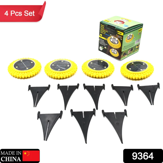 9364 4 PACK SOLAR GROUND LIGHTS, LED SOLAR POWERED DISK LIGHTS OUTDOOR WATERPROOF GARDEN LANDSCAPE LIGHTING FOR YARD DECK LAWN PATHWAY WALKWAY BALCONY DECORATION