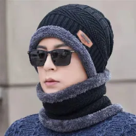 HC01  ULTRA SOFT UNISEX WOOLLEN BEANIE CAP PLUS MUFFLER SCARF