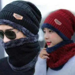 HC01  ULTRA SOFT UNISEX WOOLLEN BEANIE CAP PLUS MUFFLER SCARF