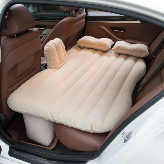 AM01 CAR INFLATABLE BED WITH 2 PILLOWS & AIR PUMP (PORTABLE) FOR TRAVEL, CAMPING, VACATION | POLYESTER INFLATABLE TRAVEL CAR BED AIR SOFA WITH TWO INFLATABLE PILLOW AND AIR PUMP FOR CAR BACK SEAT, AIR PUMP RANDOM COLOUR - Image 2
