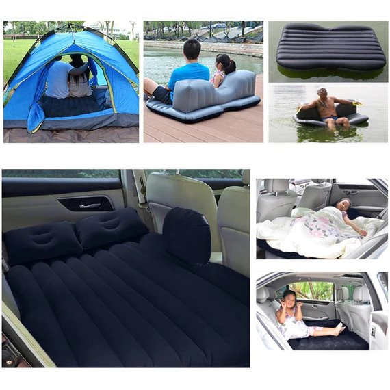 AM01 CAR INFLATABLE BED WITH 2 PILLOWS & AIR PUMP (PORTABLE) FOR TRAVEL, CAMPING, VACATION | POLYESTER INFLATABLE TRAVEL CAR BED AIR SOFA WITH TWO INFLATABLE PILLOW AND AIR PUMP FOR CAR BACK SEAT, AIR PUMP RANDOM COLOUR - Image 3