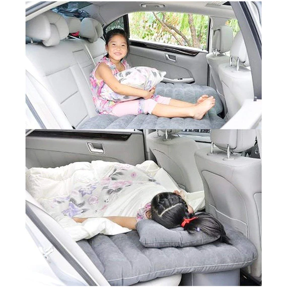 AM01 CAR INFLATABLE BED WITH 2 PILLOWS & AIR PUMP (PORTABLE) FOR TRAVEL, CAMPING, VACATION | POLYESTER INFLATABLE TRAVEL CAR BED AIR SOFA WITH TWO INFLATABLE PILLOW AND AIR PUMP FOR CAR BACK SEAT, AIR PUMP RANDOM COLOUR - Image 5