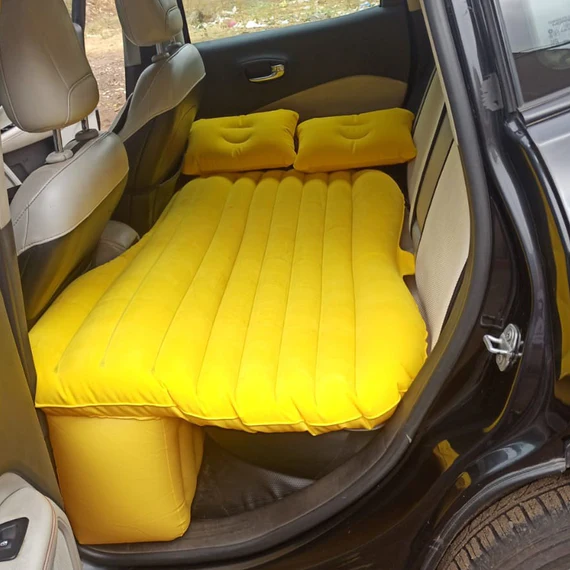 AM01 CAR INFLATABLE BED WITH 2 PILLOWS & AIR PUMP (PORTABLE) FOR TRAVEL, CAMPING, VACATION | POLYESTER INFLATABLE TRAVEL CAR BED AIR SOFA WITH TWO INFLATABLE PILLOW AND AIR PUMP FOR CAR BACK SEAT, AIR PUMP RANDOM COLOUR - Image 7