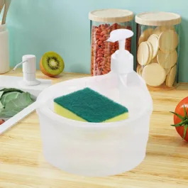 KT06 DOUBLE LAYER LIQUID SOAP DISPENSER WITH PUMP AND SPONGE, PRACTICAL FOR HOTEL SINK CLEAR, SOAP DISPENSING LIQUID PUMP BOTTLE FOR HOME, KITCHEN RECTANGLE ( 2 IN 1 )