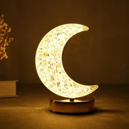 MD01 CRYSTAL TABLE LAMP | MOON SHAPE TOUCH CONTROL LAMP WITH 3 COLOR | METAL BEDSIDE LAMP FOR KIDS BEDROOM ROMANTIC DESKTOP NIGHTSTAND | STEPLESS DIMMING USB CHARGING TOUCH NIGHT LIGHT