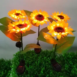 SL05 2 PC OUTDOOR SOLAR SUNFLOWER LIGHTS INTELLIGENT LIGHT CONTROL WATERPROOF GARDEN LANDSCAPE STAKE LIGHT