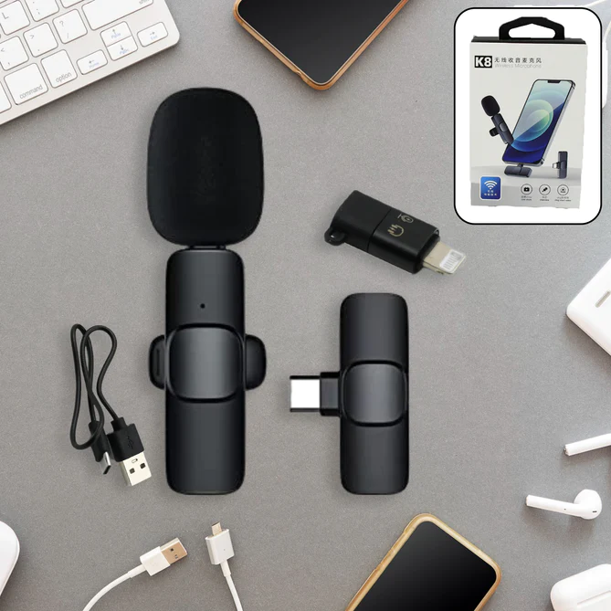 136  INTELLIGENT NOISE CANCELLING LIVE STREAMING CLIP ON MICROPHONE FOR TYPE-C & FOR IPHONE WITH CHARGING MINI WIRELESS LAPEL COLLAR MICROPHONE