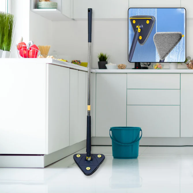 160 ROTATABLE ADJUSTABLE TRIANGLE CLEANING MOP TRIANGLE MOP WITH STAINLESS STEEL LONG HANDLE PUSH-PULL SQUEEZING CLEANING MOP DRY & WET MOP FOR FLOOR WINDOWS (1 PC)