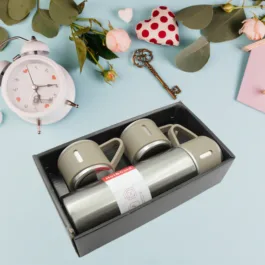 125 STAINLESS STEEL VACUUM FLASK SET WITH 3 STEEL CUPS COMBO FOR COFFEE HOT DRINK AND COLD WATER FLASK IDEAL GIFTING TRAVEL FRIENDLY LATEST FLASK BOTTLE. (500ML)