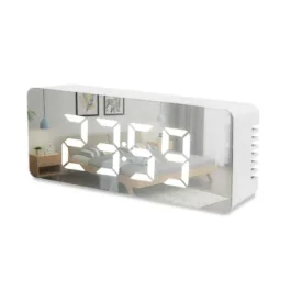 201 Digital LED Mirror Clock for Table Smart Alarm Clock for Students Heavy Sleepers with Sensor Date and Temperature for Office Home and Bedroom – White