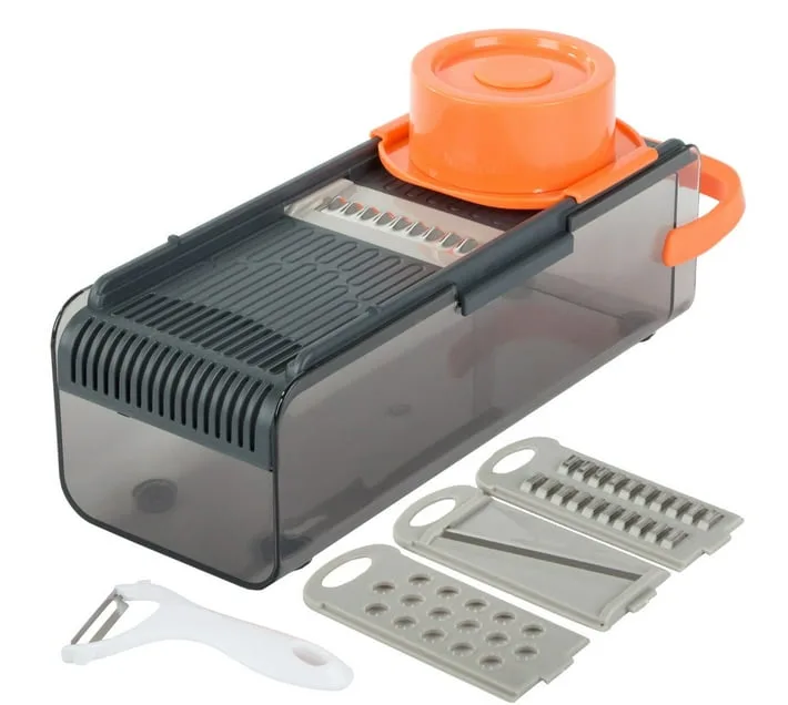165  ALL ROUNDER SLICER FOR KITCHEN  FOLDABLE VEGETABLE SLICER BLADE POTATO CUTTER, VEGGIE SLICER, ONION SLICER, JULIENNE GRATER WITH PROTECTIVE GUARDS, STAINLESS STEEL BLADE