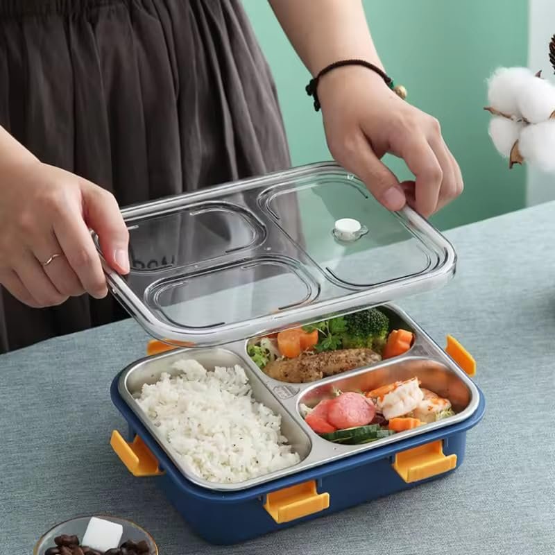 3 Compartment Stainless Steel Lunch Box, Leakage Proof Lunch Box for School Kids and Adults Pack of 1, Multi Colour750ML - Image 7
