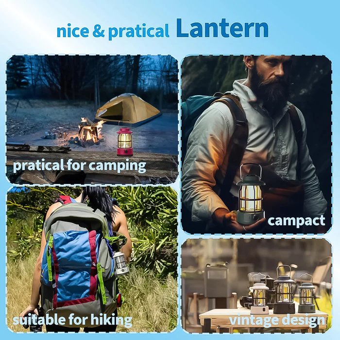 LED Camping Lante Light Retro Style Lighting Battery Type-c Rechargeable (1 Pc) 3 Colour - Image 5