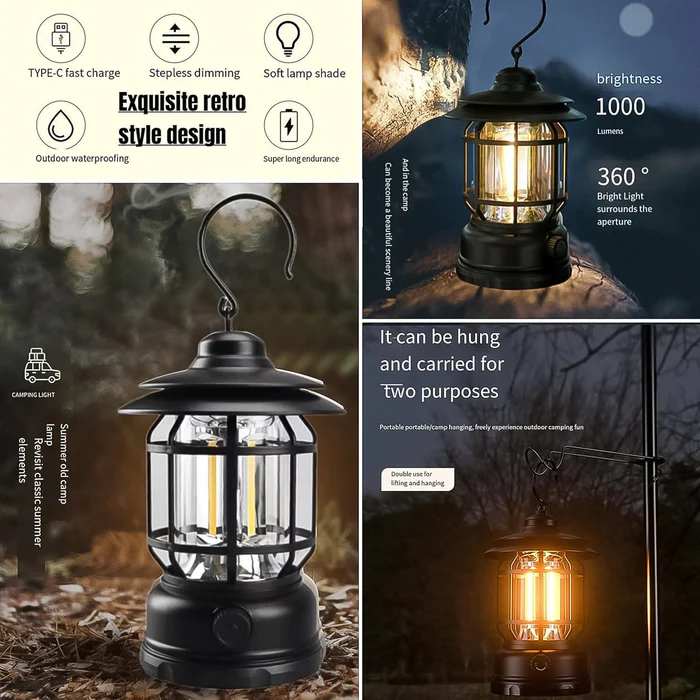 LED Camping Lante Light Retro Style Lighting Battery Type-c Rechargeable (1 Pc) 3 Colour - Image 4