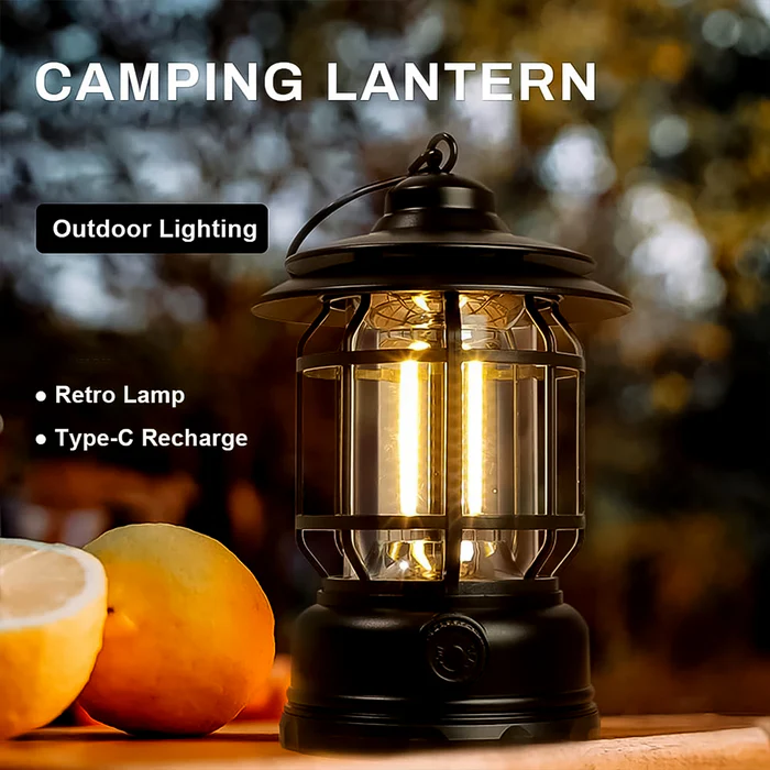 LED Camping Lante Light Retro Style Lighting Battery Type-c Rechargeable (1 Pc) 3 Colour - Image 3