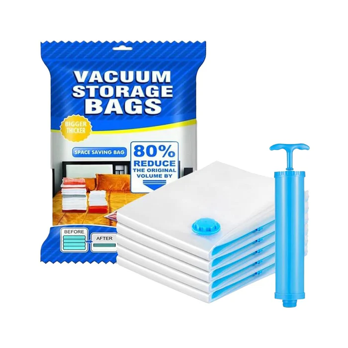 Vacuum Storage Bags with Suction Pump & Shirt clips - Vacuum Bags - Big Capacity Vacuum Seal Bags for Travel Clothes Blankets Pillows, Compression Bags | Space Saver Vacuum Storage Bags (5 Pcs Set) - Image 7