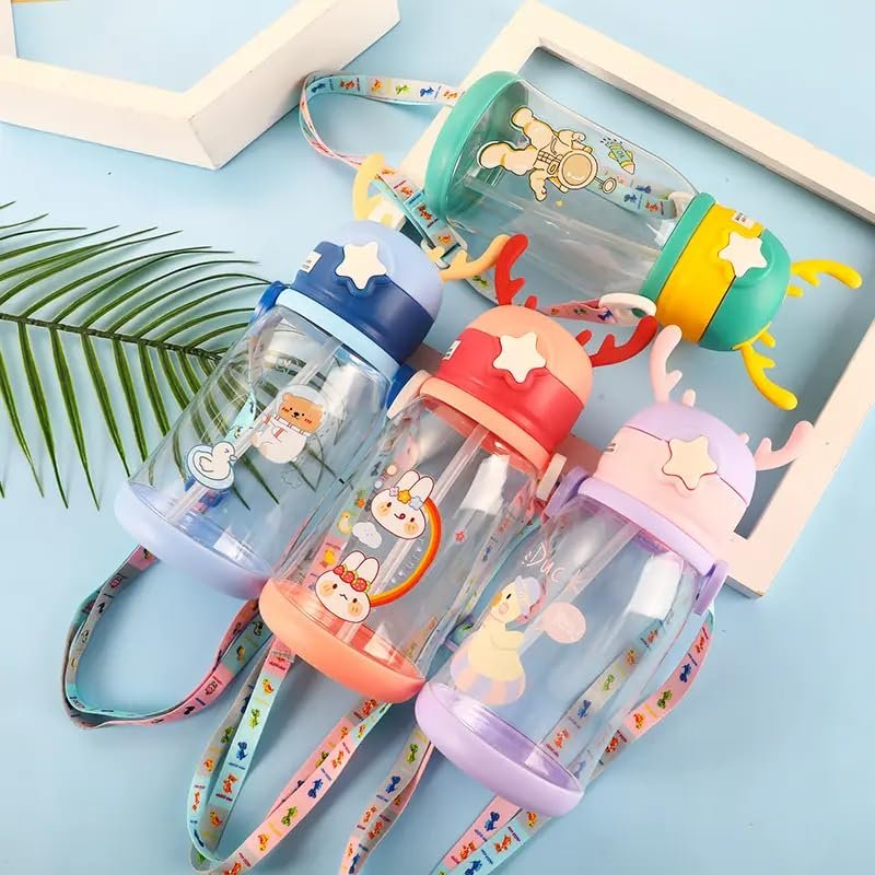 Rabbit Ear Kids School water Bottle for girls and boys BPA free With Strap 600 ml Water Bottle (Multicolor) - Image 2