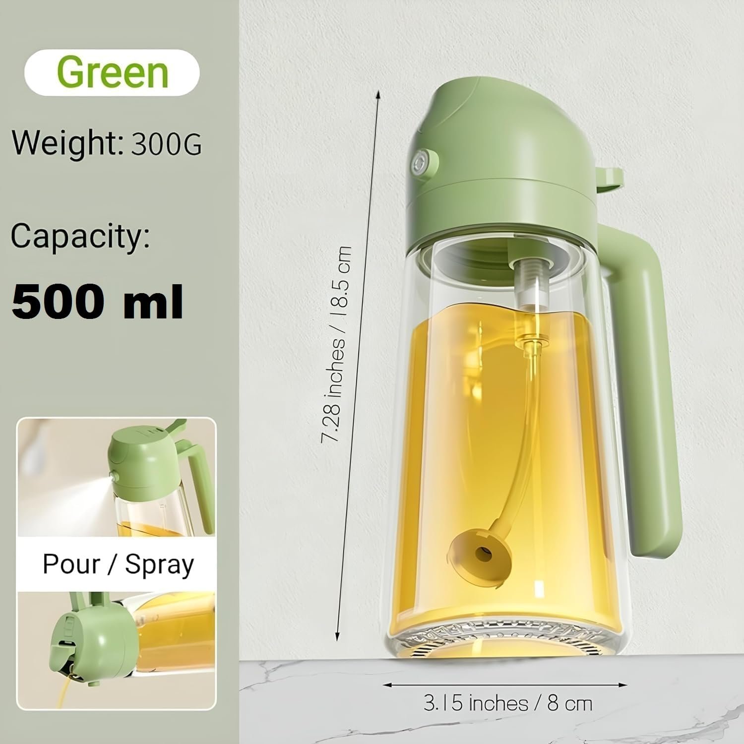 500ml 2 in 1 Glass Oilve Oil Sprayer and Dispenser Bottle,Oil Spray Bottle for Cooking,Oil Sprayer for Air Fryer, Premium Nozzle,Oil and Vinegar... - Image 9