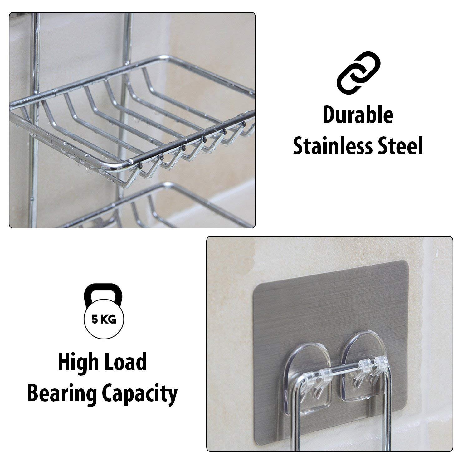 Wall Mounted Double Layer soap Dish Holder Stainless Steel Wall Hanging Soap Storage Rack for Kitchen Bathroom-with Self Adhesive Magic Sticker (Stainless Steel) - Image 2