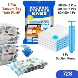 Vacuum Storage Bags with Suction Pump & Shirt clips – Vacuum Bags – Big Capacity Vacuum Seal Bags for Travel Clothes Blankets Pillows, Compression Bags | Space Saver Vacuum Storage Bags (5 Pcs Set)