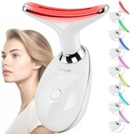 Neck Face Massager, 7 Color Face Neck Massager for Skin Care Routine at Home, Facial Massager with Non-slip Design, (white)