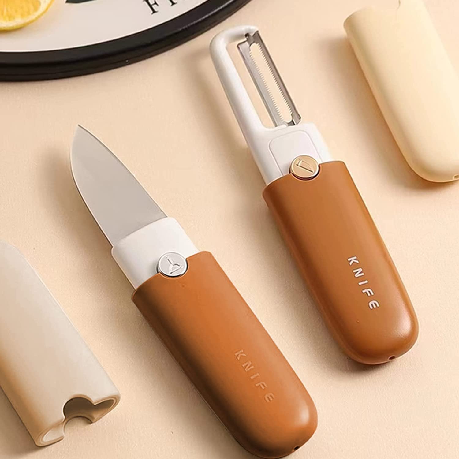 2 in 1 Potato Peeler with Knife Stainless Steel Portable Knife Peeler Set Vegetable Peeler Fruit Peeler for Office Kitchen Camping Hiking