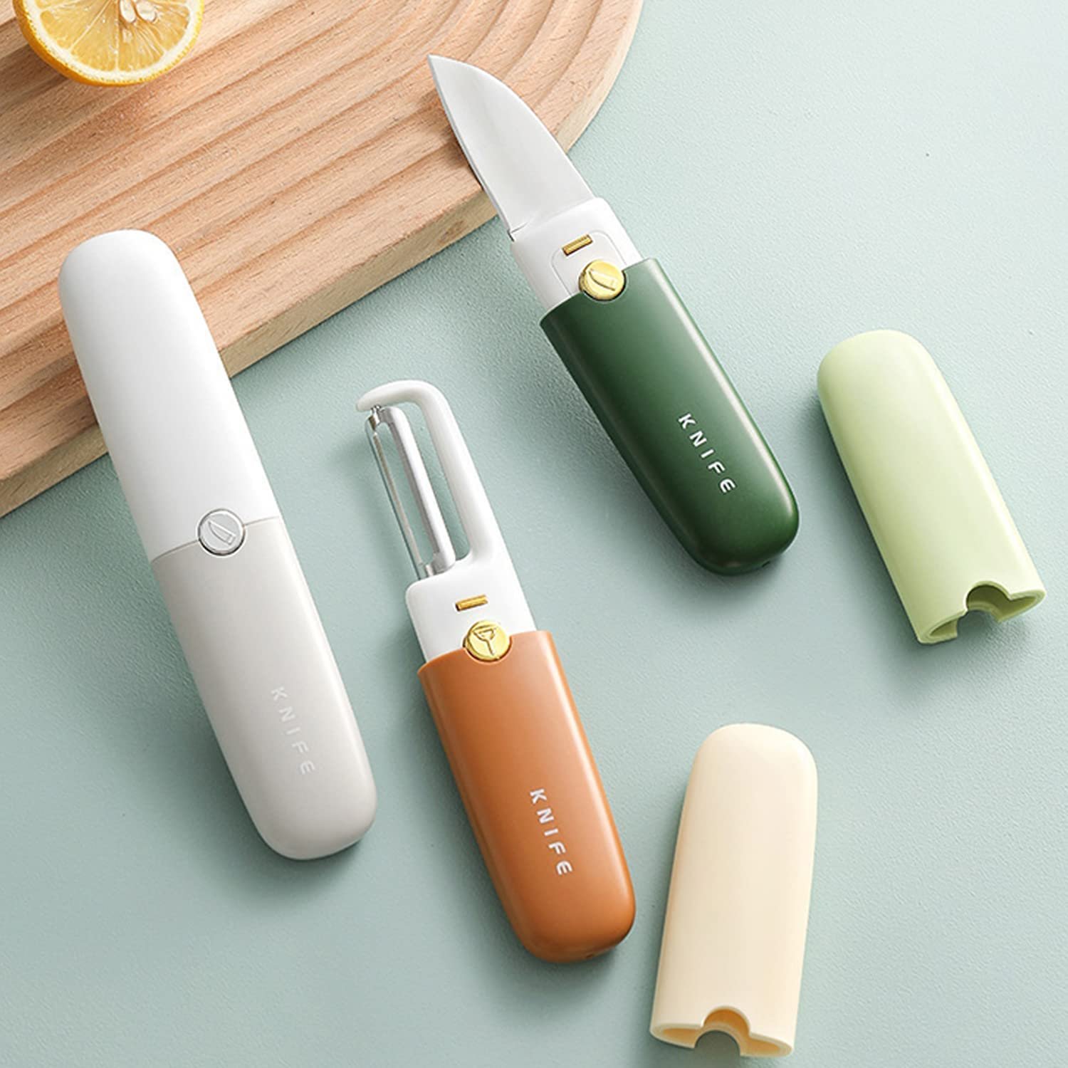 2 in 1 Potato Peeler with Knife Stainless Steel Portable Knife Peeler Set Vegetable Peeler Fruit Peeler for Office Kitchen Camping Hiking - Image 2