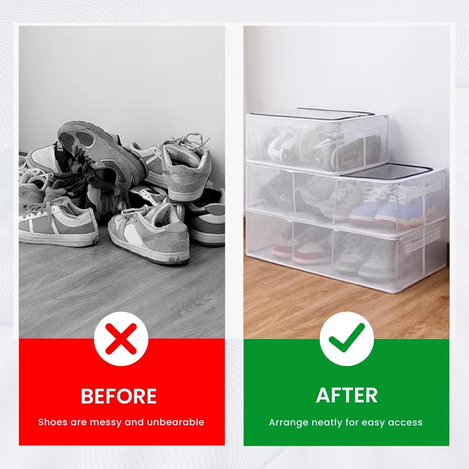 Shoe Storage Box, Shoe Organizer for Closet, Clear Plastic Stackable Shoe Boxes, Space Saving Foldable Sneaker Shoe Rack Containers Bin Holder (Quantity - 1pc) - Image 2